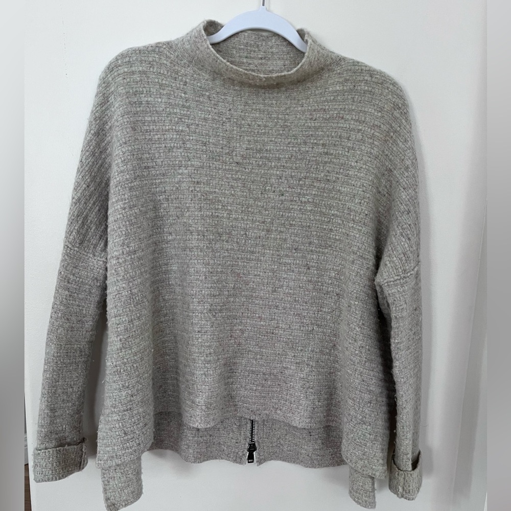 Free People Cream Arctic Fox Mock Neck Zip Back Oversized Wool Blend Sweater S